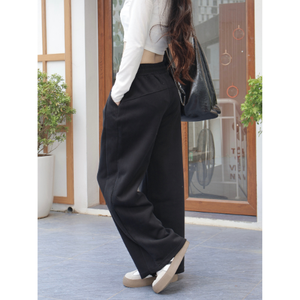 Pantalones de mujer de lana de pierna ancha con cordón elástico cintura alta detalle de costura resaltada SUMINISTRO DE Vietnam bajo MOQ - Product Image 5