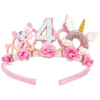 Serre-tête en plastique fait main SuPoo pour enfant de 2 ans - Couronne de fleurs, diadème de princesse pour filles, décorations mignonnes pour fête d'anniversaire