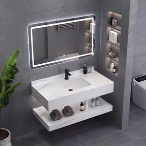 <span class=keywords><strong>Lavabo</strong></span> de baño de pizarra de oro negro de doble capa de gama alta moderno combinación de espejo LED inteligente <span class=keywords><strong>lavabo</strong></span> de pizarra de oro negro - Product Image 5