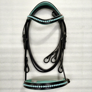Ensemble de bridon en cuir pour cheval avec cristaux, harnais d'équitation anglais, frontale et muserolle rembourrées pour le dressage - Product Image 1