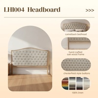 Tête de lit capitonnée en lin de style campagnard français, design à boutons, taille Queen/King, cadre en chêne, mobilier de chambre écologique