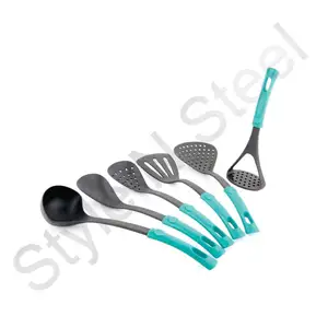 ניילון Nonstick מטבח בישול תשמיש כלים סט של 6 pcs עם ירוק ידית מטבח בישול תשמיש כלים