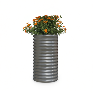 Jardinera de Acero para Jardín, 15.7x15.7x26.8 Pulgadas, Recubierta de Polvo Gris, Maceta para Exteriores, Estilo Rústico - Product Image 1