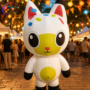 Mascota Inflable Gigante con Forma de Gatito Blanco con Vientre Amarillo para Decoración de Eventos en Centros Comerciales, Temática de Zoológico - Product Image 1