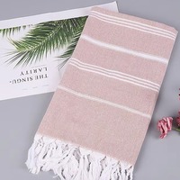 Factory Wholesale Cotton Beach Towel Striped Pattern with Modern Turkish and Tropical Style Embroidered Tassel Logo