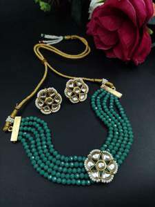 Collier traditionnel unique en laiton Kundan Meena pour tenue de fête ethnique pour fiançailles de mariage et anniversaire - Product Image 2