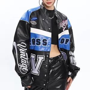 Deri yarış araba Moto Xxxl boyutu moda ceketler kadınlar açık özel motosiklet Vintage yarış ceketi