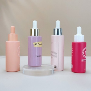 Emballage cosmétique de luxe 20ml 30ml 40ml 50ml 60ml 2oz Bouteille de sérum en verre givré beige rose violet bleu personnalisée avec compte-gouttes - Product Image 3