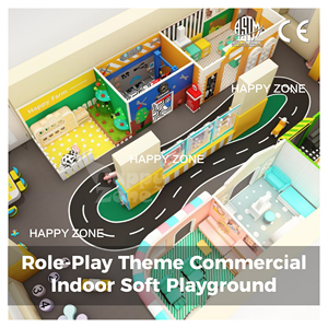 Aire de jeux intérieure éducative sur le thème des métiers, avec garage automobile, ferme, clinique, rue, mini-ville personnalisée pour enfants, espace de jeux souple - Product Image 1