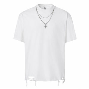 T-shirts déchirés et délavés à manches courtes pour hommes, style hip-hop européen et américain, avec logo personnalisé, coupe ample, style streetwear - Product Image 4