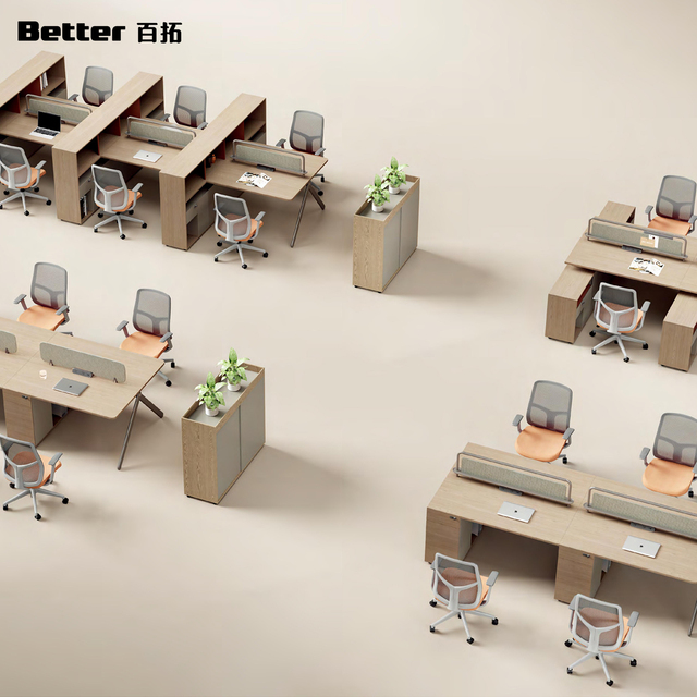 Modern Convertible 4/6-Person Home/Office Workstation Desk with Wooden Panel Design Modular Commercial Furniture