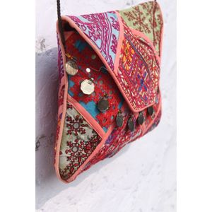 Bolso de mano indio Rajasthani hecho a mano con bordados, estilo casual Banjara, cierre abierto, cadenas, patchwork y espejos, para la noche. - Product Image 4
