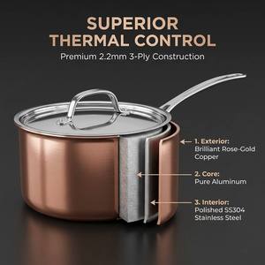 <span class=keywords><strong>Casserole</strong></span> professionnelle en acier inoxydable 3 plis <span class=keywords><strong>de</strong></span> 2,2 mm, extérieur en cuivre, design classique écologique, poignée en acier inoxydable, compatible four jusqu'à 280°C, en métal - Product Image 1