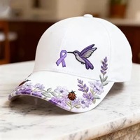 Gorra de Béisbol Bordada con Diseño Floral Vintage Personalizado, Diseño de Mariposa, Color Morado, Deportiva, Ajustable, Unisex, Venta al Por Mayor, MOQ Bajo
