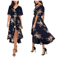 Vestido longo feminino casual de chiffon, vestido longo com estampa floral e plissado para verão, elegante plus size
