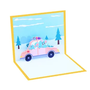 New Arrival Laser Cut Car 3D Pop Up hạnh phúc thẻ sinh nhật cửa sổ bật lên bé thiệp chúc mừng với phong bì tốt nhất cho mẹ vợ chị frien