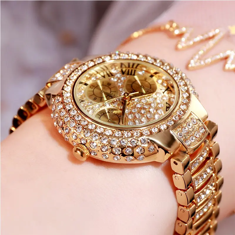 New Trendy Gold Women Luxury Sport Wrist Watch Shiny Lady Diamond Jewelry Watches Design For Girls