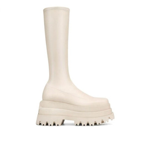 Bottes hautes pour femmes à double couche, bout carré, semelle épaisse, talons compensés sur plateforme haute, bottines longues - Product Image 4