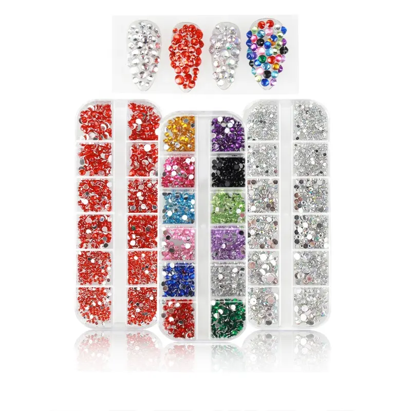 Strass de cristal 3d brilhante, decorações de pedras para unhas, diamante, acessórios de design de manicure com 12 grades/caixas