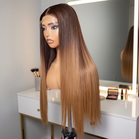 Peluca de Cabello Humano Natural Liso con Frente de Encaje Transparente HD sin Pegamento 5x5, Color Marrón Degradado Miel Rubio XZY 2026