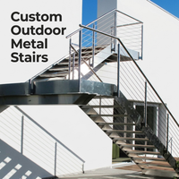 Escalera de Acero Galvanizado Ecológica Moderna con Peldaños Antideslizantes de Diamante, Plataforma Superior para Exteriores, Taller, Condominio, Escaleras Fijas con Pernos