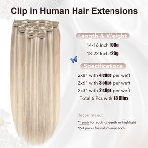 Extensions de <span class=keywords><strong>cheveux</strong></span> indiens à clipser, <span class=keywords><strong>cheveux</strong></span> humains Remy véritables, 120g, 18 pouces, blond cendré, blond décoloré, lisses et soyeux, 6 pièces - Product Image 4
