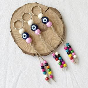 Porte-clés turc tissé contre le mauvais œil avec alliage de zinc écologique et perles colorées - Accessoire de sac et pendentif de décoration intérieure - Product Image 3