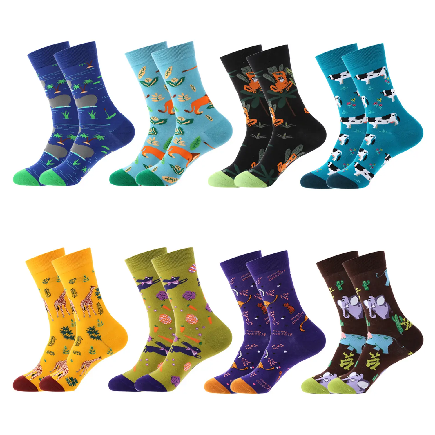 Whale Wholesale Colorful Happy Socks For Animals Themed Patterns Plants Lion Monkey Milk Cow Giraffe Cat Elephant Rabbit Socks