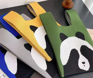 Women's Cute <strong>Panda</strong> Knitted Wool Bucket <strong>Bag</strong> Japanese Korean Style All-Match Casual Tote Hand-Carried Polyester Open Lunch Box - Product Image 3