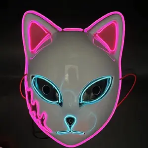Hot Sale Halloween LED Luminous Demon Slayer Fox Masquerade Fresco Makomo Luz Cosplay Traje Adorável Brilho Personagem Face Cover