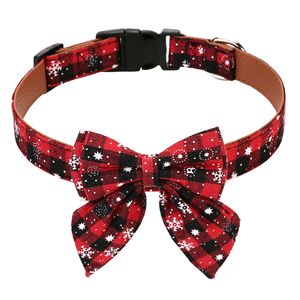 Christmas Dog Collar With <b>Bow</b> Tie Red Green Plaid Snowflake Pattern Small Medium Dogs Pet Accessory - Product Image 4