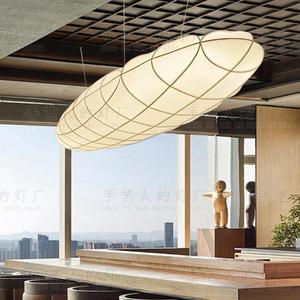 Lustre ovale moderne en tissu, lumière LED pour salon, salle à manger, hall d'hôtel, couleur blanche - Product Image 4