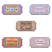Broche en émail en métal en gros, inspirée des citations, avec lettres anglaises créatives, motifs 'Always Hungry', 'Overthinking', 'Relieve', 'Fairy', et badges souvenirs