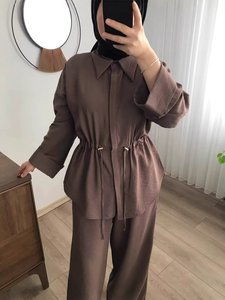 Set di pantaloni estivi da <span class=keywords><strong>donna</strong></span> camicetta top <span class=keywords><strong>pantalone</strong></span> da <span class=keywords><strong>donna</strong></span> Set due pezzi marrone a maniche lunghe tailleur <span class=keywords><strong>donna</strong></span> - Product Image 5