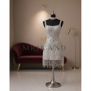 Trendy Satin Silk Party Wear <b>Dress</b> with Crystal Stone Embroidery Elegant Women Evening Gown for <b>Prom</b> Cocktail Events - Product Image 1