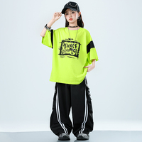 Costume de danse Hip Hop pour enfants, t-shirt surdimensionné vert néon, pantalon cargo baggy noir, tenue de spectacle sur scène pour enfants