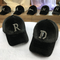 Casquette de baseball noire en velours avec strass et lettres, personnalisable, pour le printemps et l'hiver, style sport et mode, vente en gros