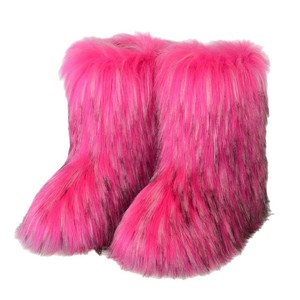 Bottes d'hiver pour femmes, bottes de neige de créateur, fourrure de renard synthétique haute et moelleuse, chaussures longues chaudes en peluche pour femmes, nouvelles bottes hautes en fourrure pour filles - Product Image 1