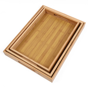 Bamboo Serving <b>Tray</b> With Handle Solid Wood Rectangle <b>Tea</b> <b>Tray</b> For Hotel Restaurant Use - Product Image 4