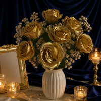 Großhandel Metallisch Gold Silber Rose Einzelstiel 45cm Seiden-Kunstblume 7cm Blütenkopf Handgefertigt Hochzeit Weihnachten Heim-Deko Großpackung