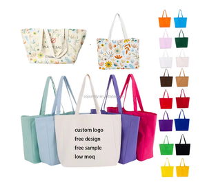 กระเป๋าผ้าแคนวาสสำหรับผู้หญิง พิมพ์โลโก้ได้ กระเป๋าหิ้ว กระเป๋าสะพายไหล่ กระเป๋าชายหาด กระเป๋าใส่ของช้อปปิ้ง - Product Image 4