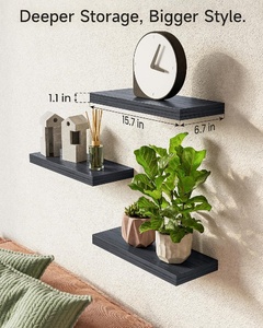 Estantes Colgantes de Pared de <span class=keywords><strong>Madera</strong></span> Duraderos de Tres Niveles con Diseño Moderno de Hierro Tallado para Almacenamiento en el Hogar, Baño, Cocina y Sala de Estar - Product Image 2