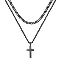 Collier Hip Hop plaqué or avec chaîne cubaine et croix, double couche en acier inoxydable, chaîne torsadée pour homme