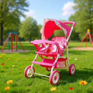 Poussette de printemps rose 50 cm avec auvent pour poupée, pour jeux d'enfants - Product Image 3