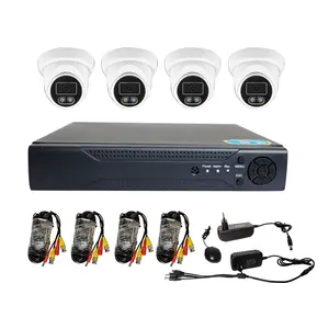 Sistem kamera kubah CCTV 1080P, 4 saluran penglihatan malam warna penuh kamera ahd kit dvr untuk sistem pemantauan rumah