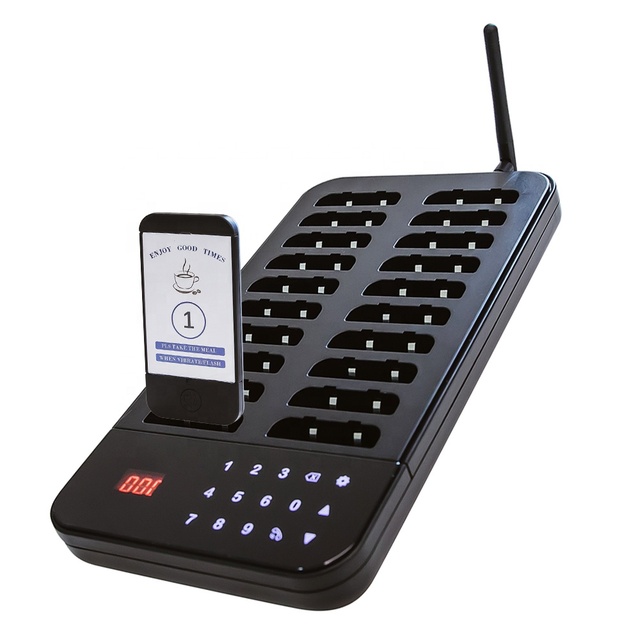 Cafe Guest Queue Paging 1 Base 20 Buzzers Rechargeable Waterproof Vibrating Beeper Wireless Coaster Call Pager System Restaurant