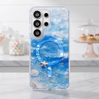 Étui IMD à motif coquille dorée et pailletée pour Samsung Galaxy S26 S25 Ultra S24 FE, compatible avec le chargement sans fil, magnétique, antichoc et brillant
