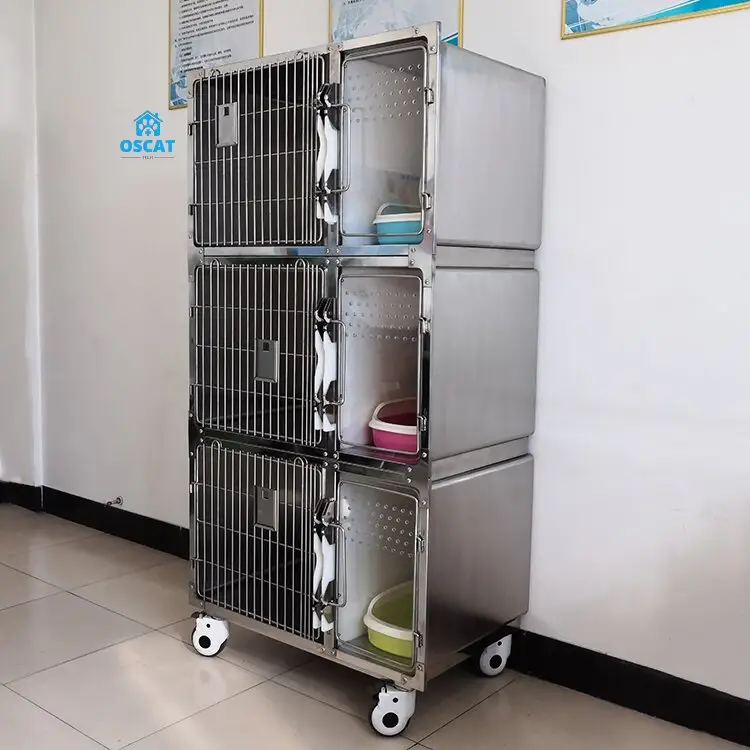 OSCAT EUR PET High Pressure Rugged Inpatient 304 Stainless Steel Pet Cage With Wheels Pet Kennel Cage