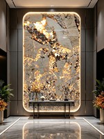 Panneau mural en pierre frittée translucide effet marbre brillant pour hôtel, résidence, duplex, fond d'entrée, personnalisé