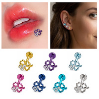 Anting Fashion HGC G23 Titanium Bunga Bulat Zirkon Bening untuk Wanita, Perhiasan Tindik Tubuh Helix Daith Tragus Labret